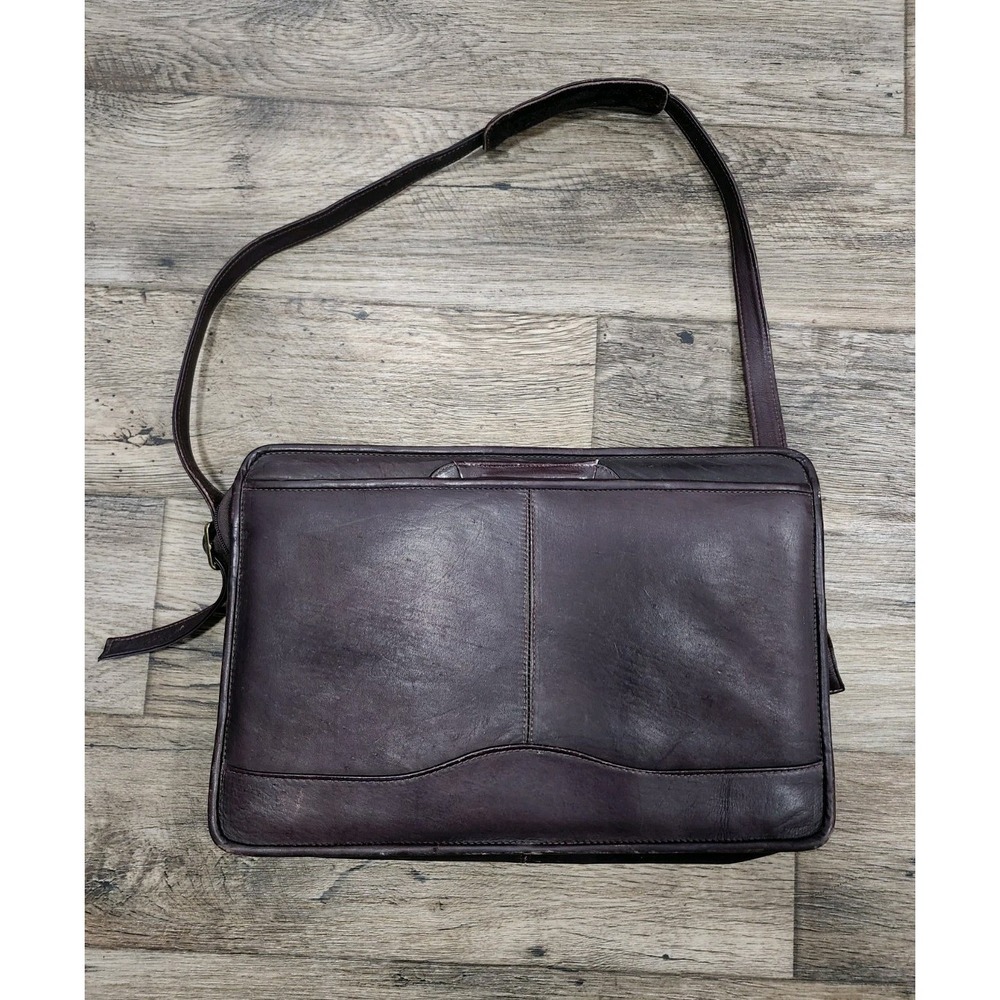 Men's Genuine Vtg Leather Shoulder Messenger Laptop Bag Briefcase Columbia 16x11